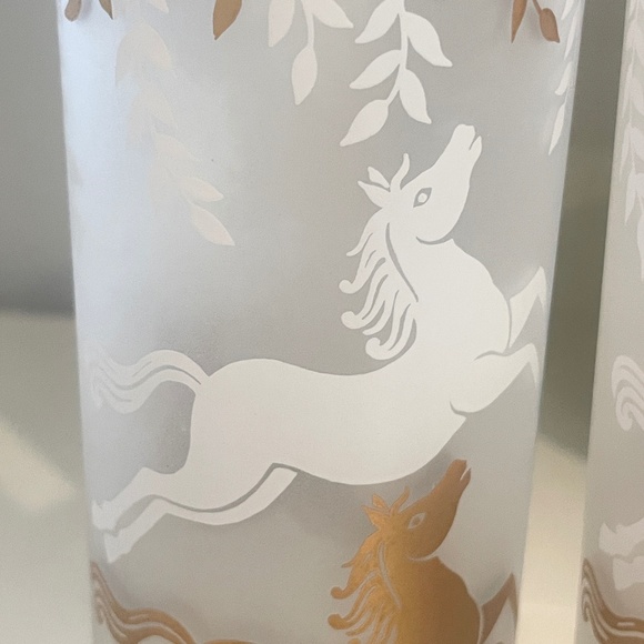 Libbey Frosted Highball Glasses White & Gold Cavalcade Galloping Horse Barware - Picture 6 of 10